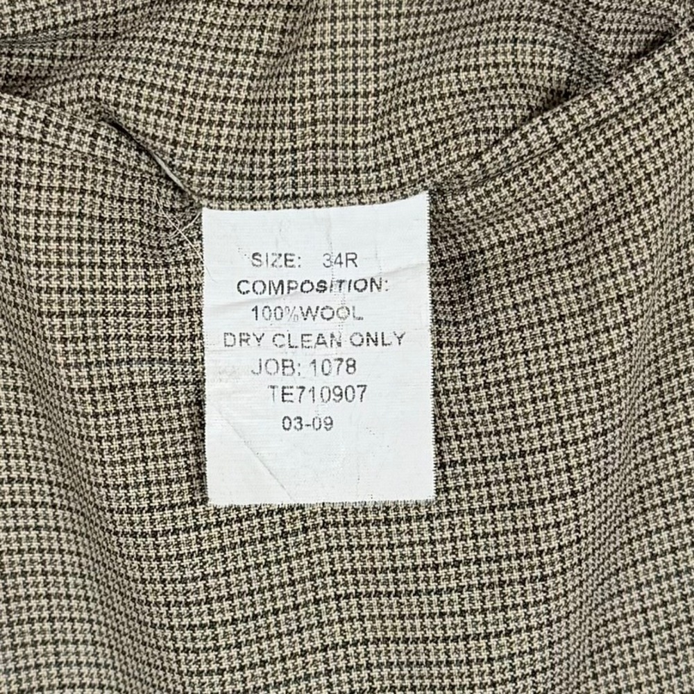 Jos A Bank 34R Wool Pleated Dress Pants Brown Houndstooth Cuffed Work Wedding - Picture 3 of 9